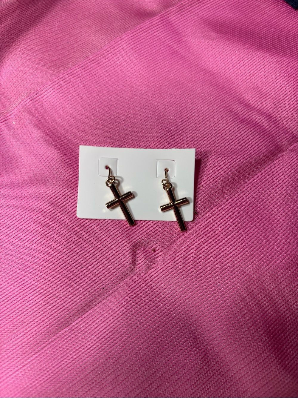 New Gold Tone Minimalist Cross Earrings